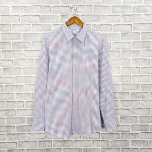 MIZZEN + MAIN Men's Trim fit Button up shirt blue red grid check size Large